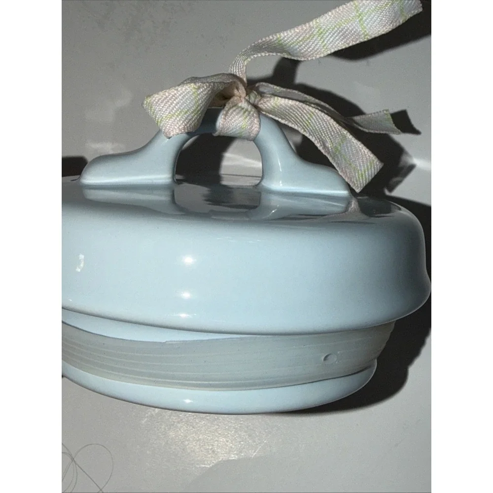 Ceramic Canister Replacement Lid Light Blue Plaid Ribbon Airtight‎ Seal 4 Inch